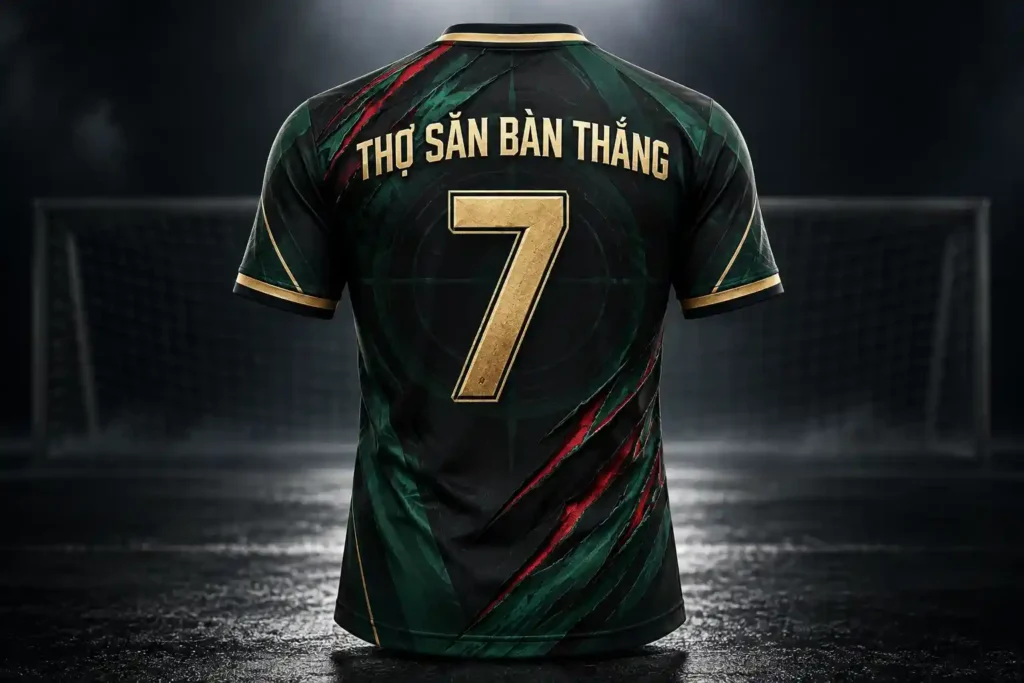 Mẫu áo bóng đá in tên thợ săn bàn thắng